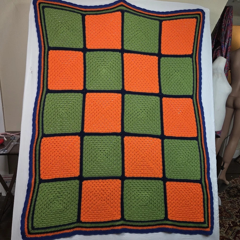 Handmade Baltimore Sports Crochet Throw Blanket 61x50 Ravens Orioles